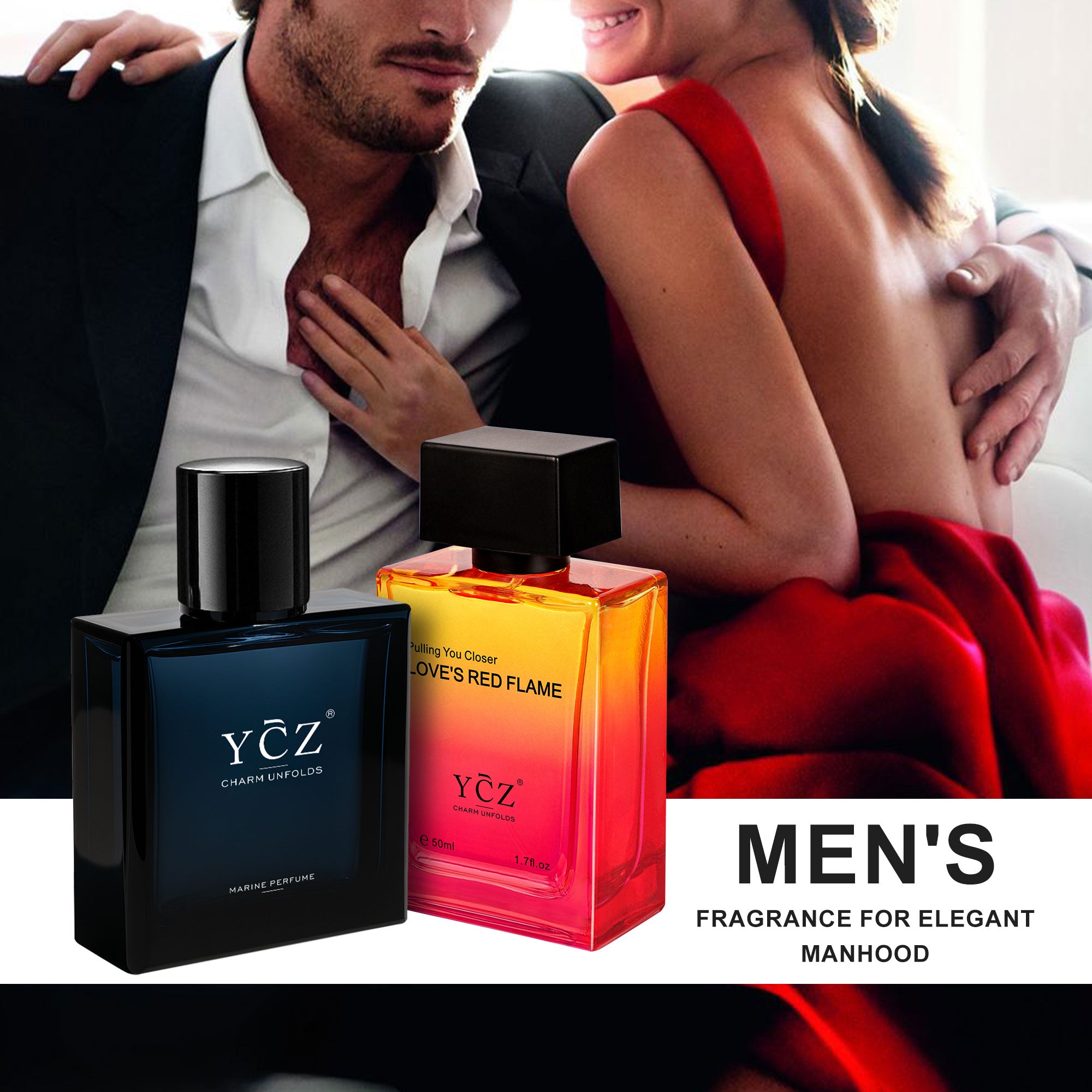 YCZ Midnight Marine & Love's Red Flame Cologne Combination
